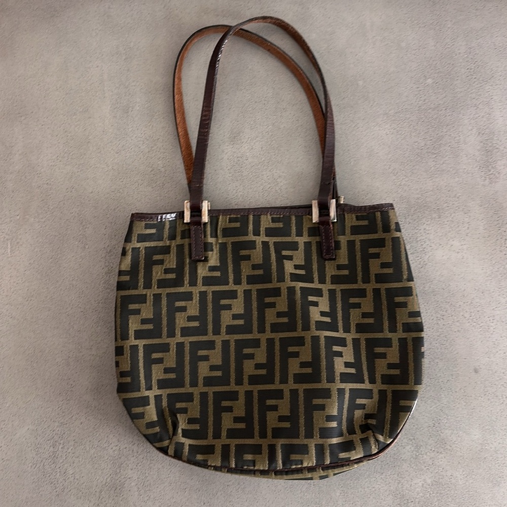 FENDI Zucca Canvas Tote Bag With Leather Pouch Vintage - Picture 7 of 13